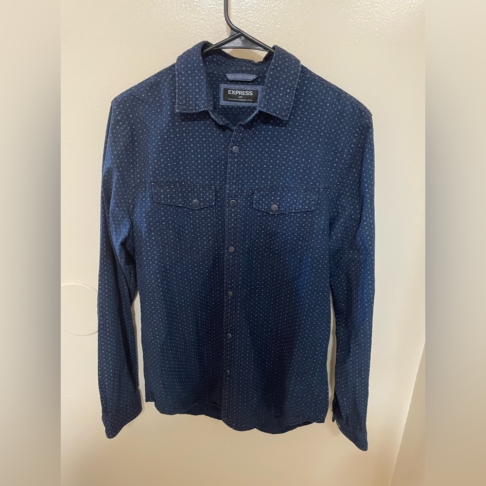 ✨Men’s Express Navy Blue Long Sleeve Button Down Shirt Size S